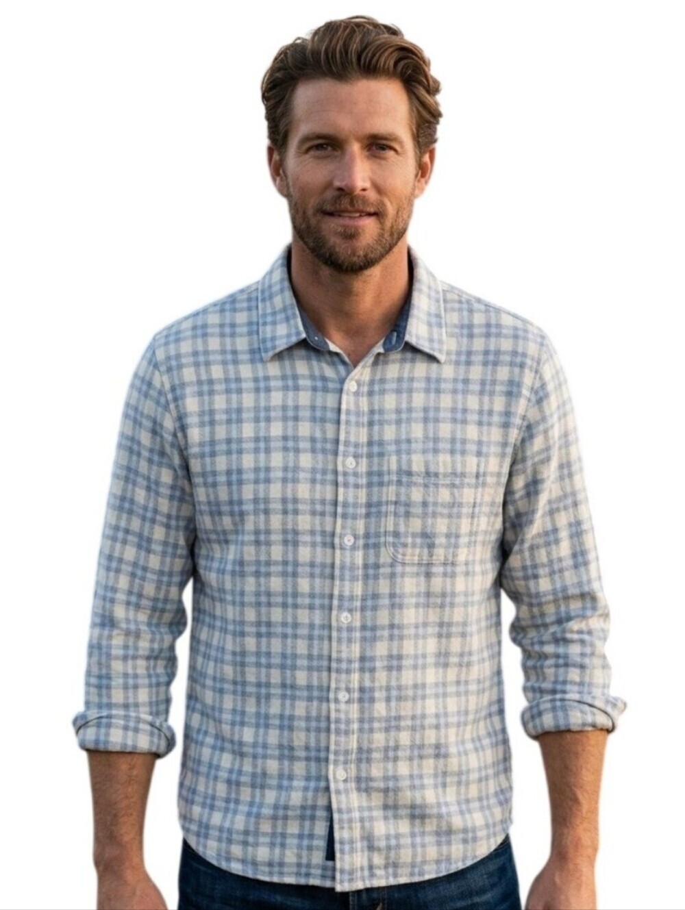 Outerknown Plaid Button-Up Flannel Shirt Organic Cotton Blue Plaid Size L
